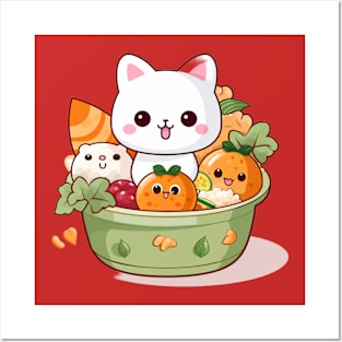 Cat kawaii bento sushi T-Shirt cute  funny Posters and Art